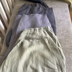 3 pairs of Poetry pants. All size 18. Fern green, light gray and darker gray.